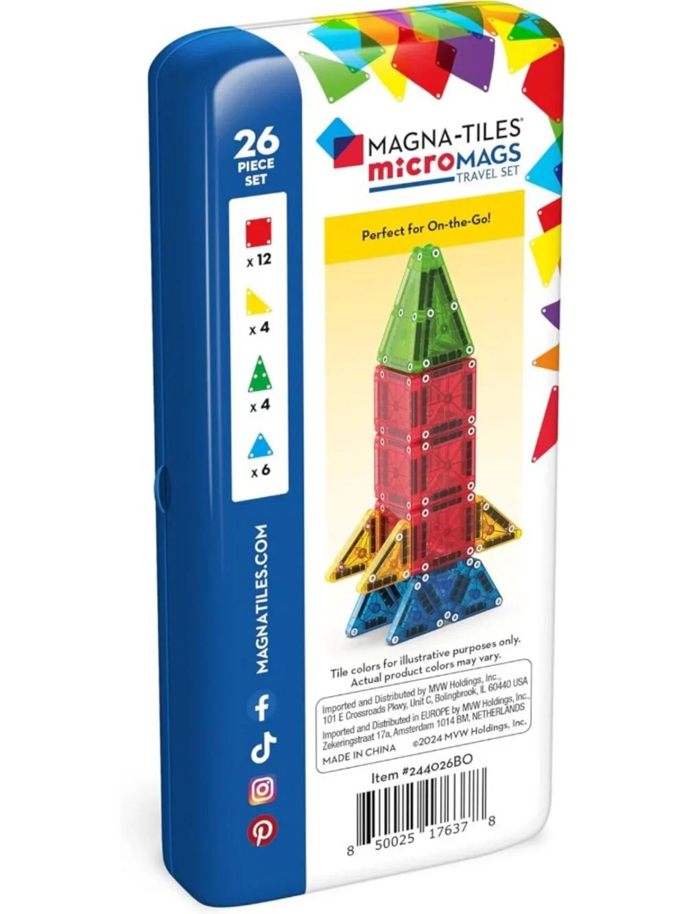 26-Piece Travel Magnetic Building Set - Colorful, Fun Construction Tiles for